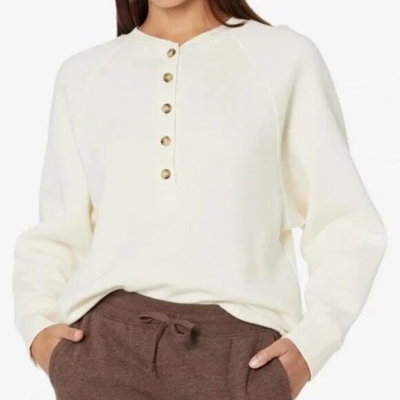 [Madewell] MWL Betterterry Henley Sweatshirt in Cream XL - Picture 1 of 11